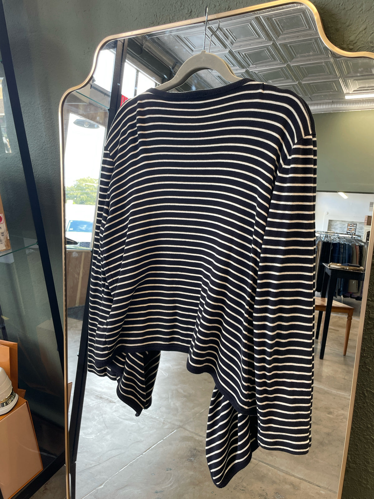 TALBOTS Size L Black & Off White Stripe Cardigan