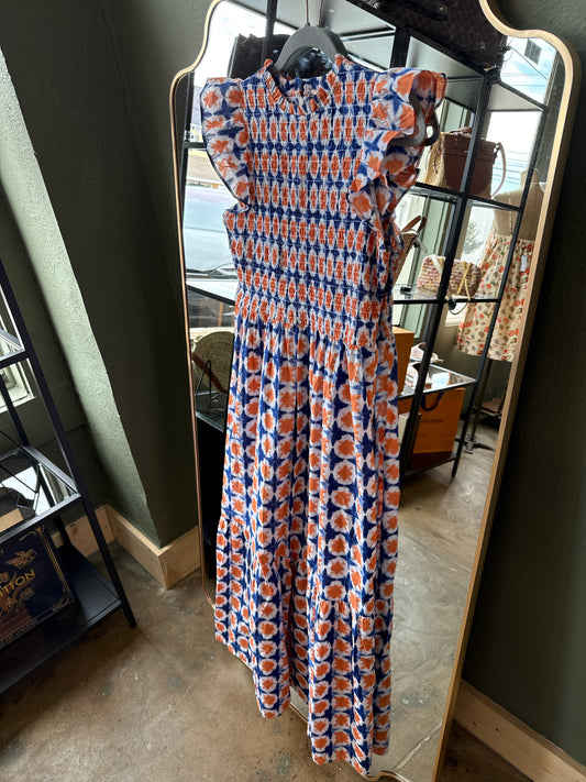 LOFT Size 4 Orange/Blue Dress