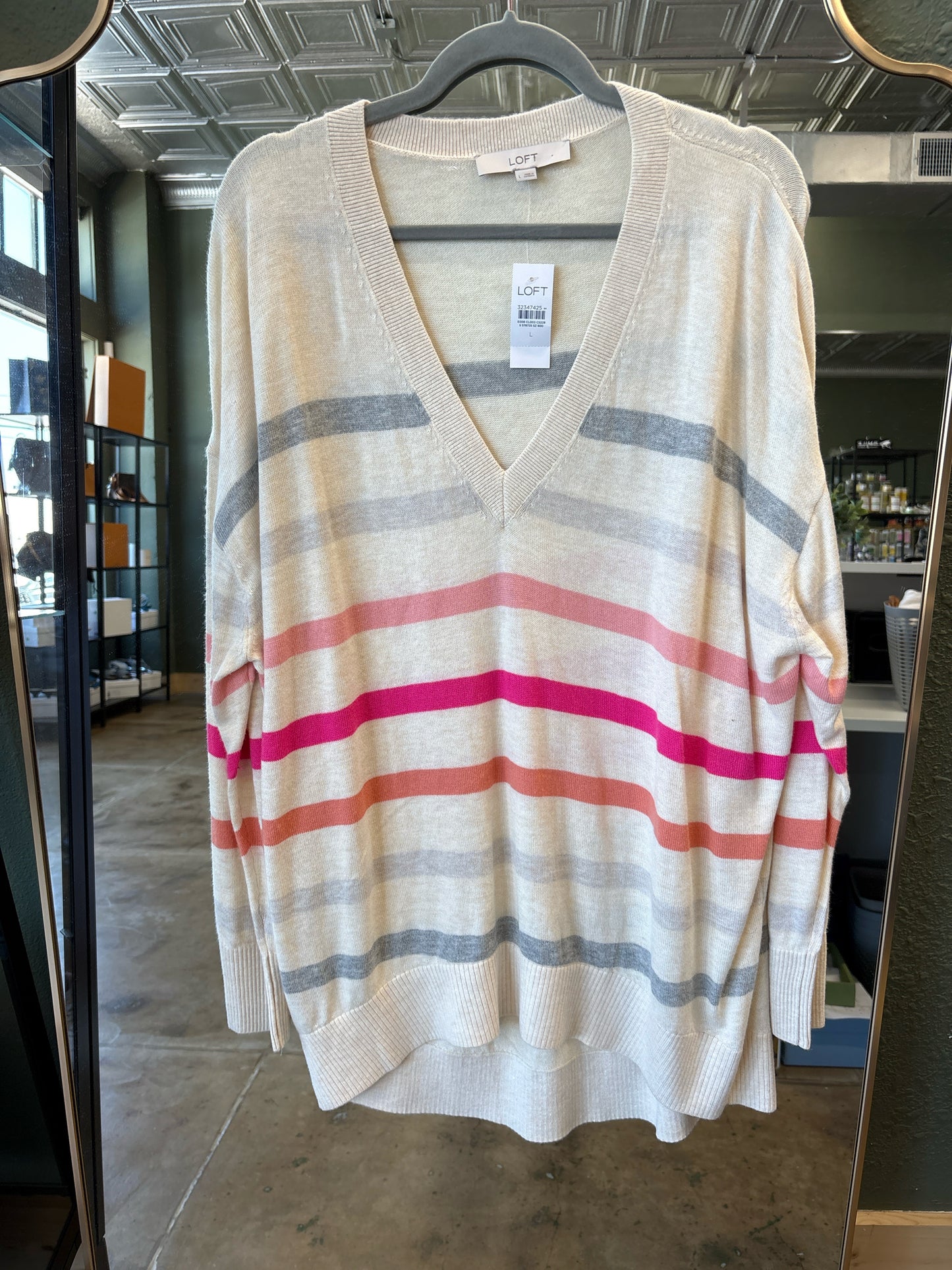LOFT Size L off white multi Sweater