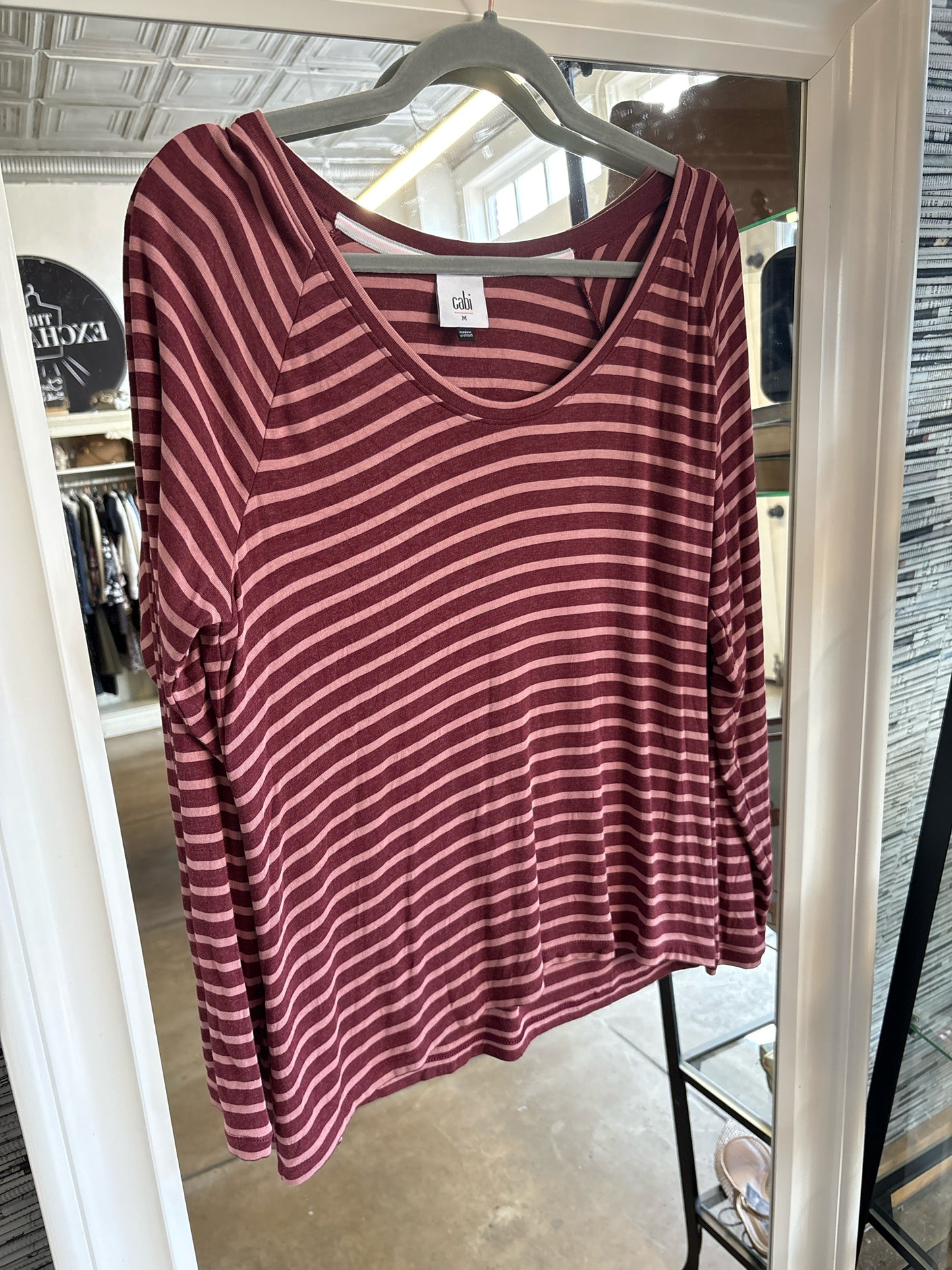 Cabi Size M Burgandy/Pink Stripe Tee