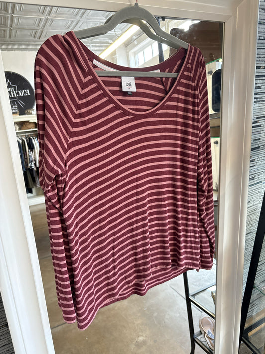 Cabi Size M Burgandy/Pink Stripe Tee