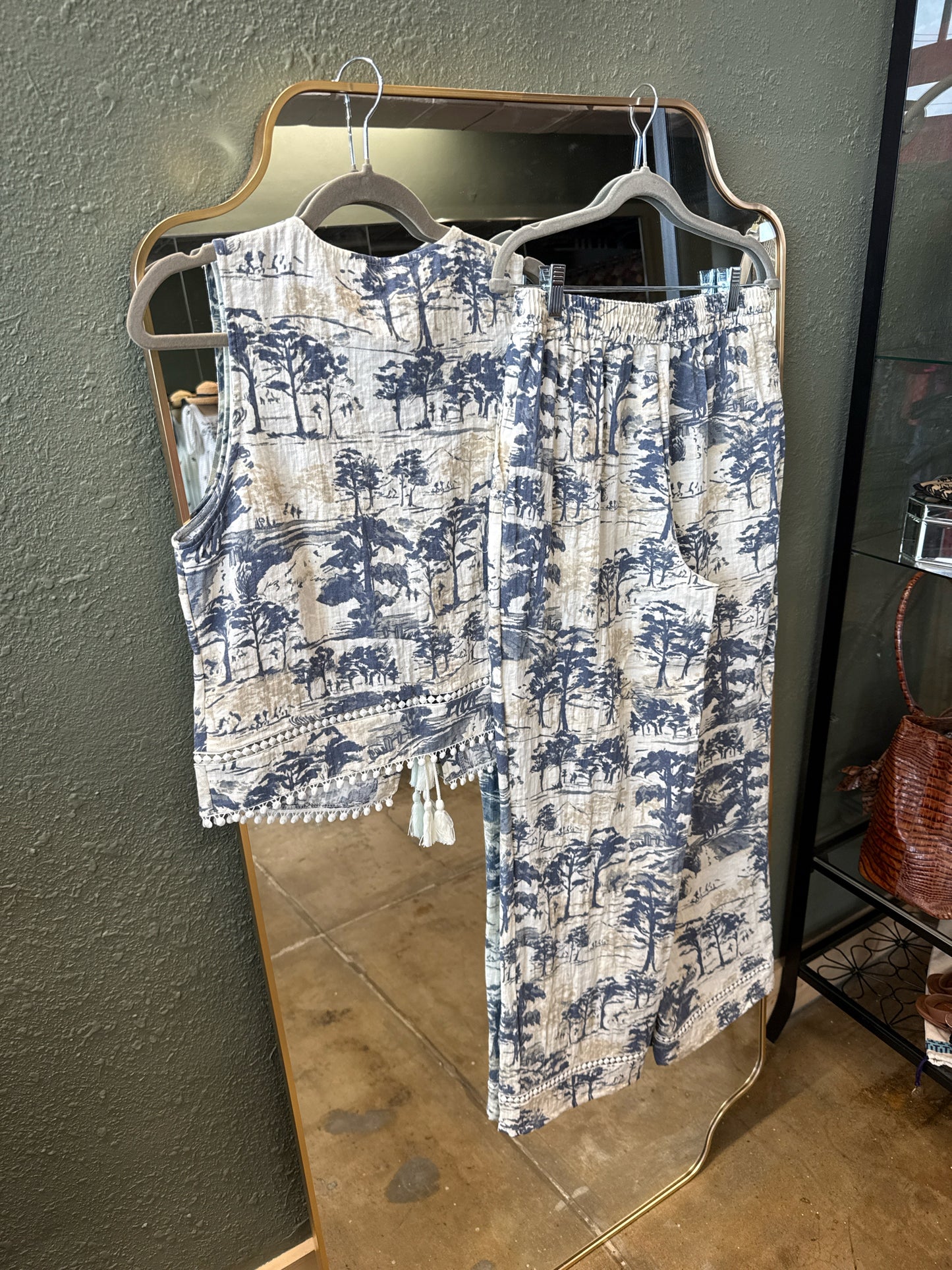 Next Size 6 Cream/Blue Two Piece Set