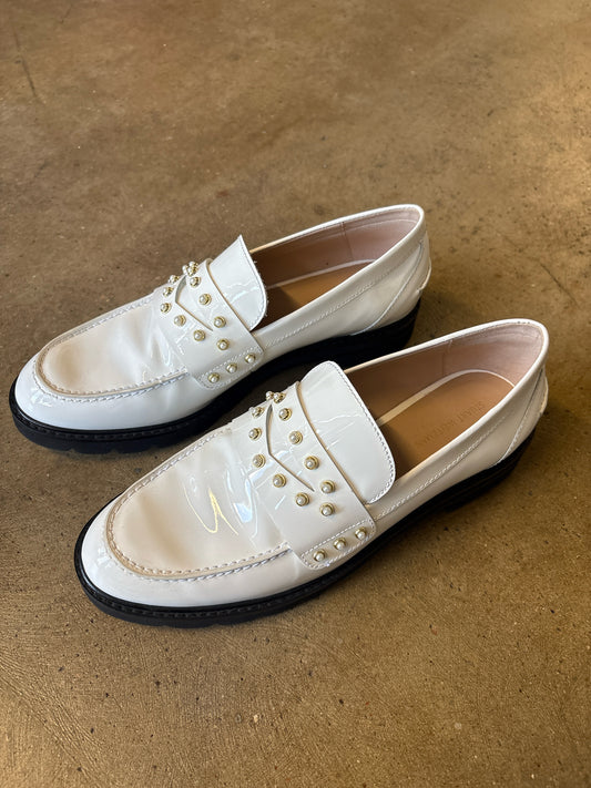 Stuart Weitzman Shoe Size 8.5 White Studded Loafers