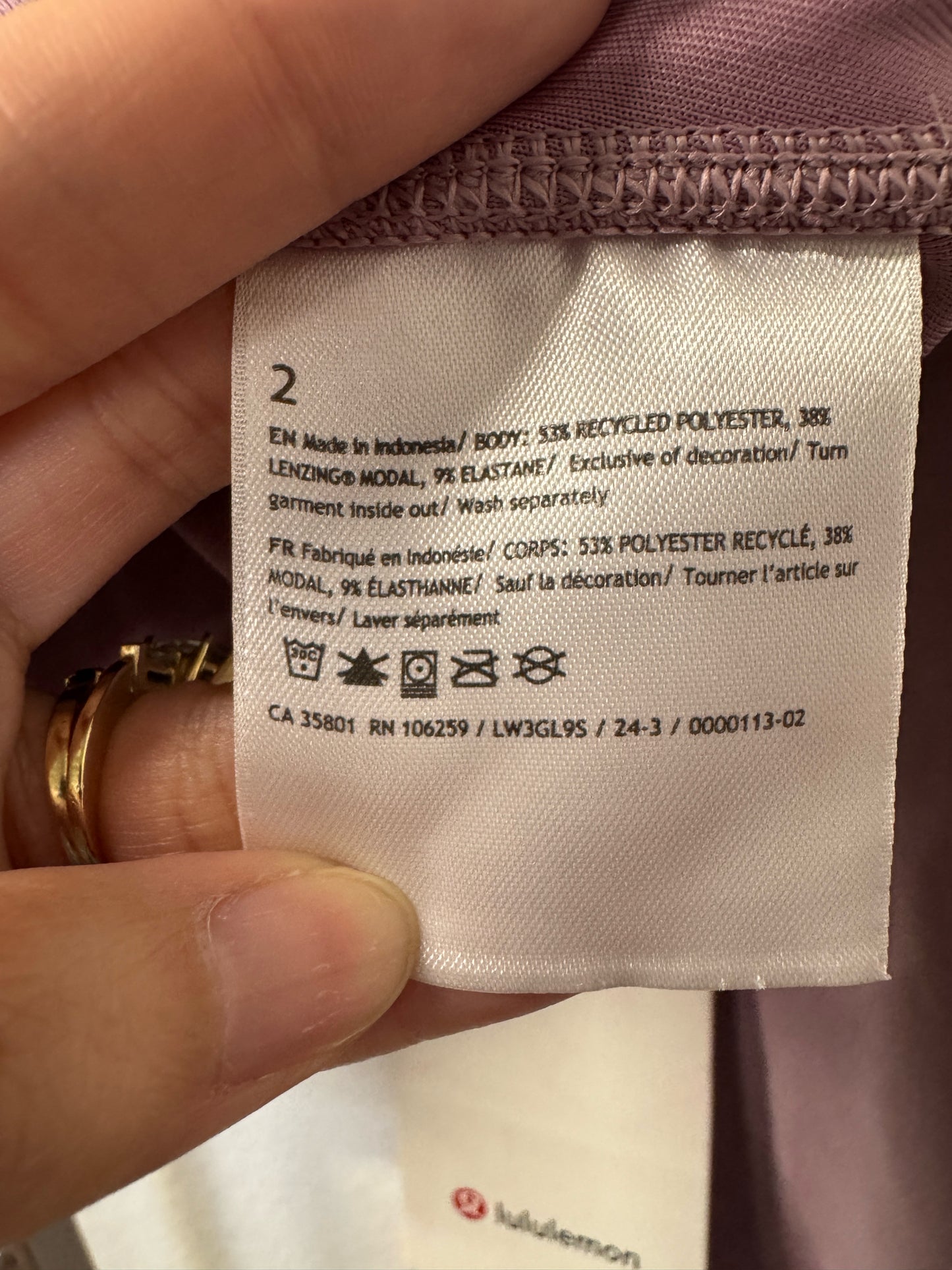 Lululemon Size 2 Lilac Two PC Set