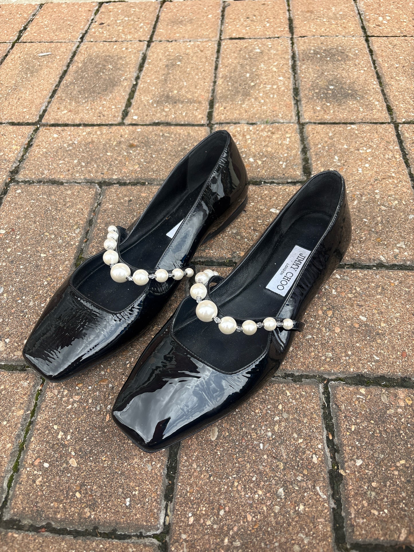 Jimmy Choo Shoe Size 39.5 Black Pearls Flats