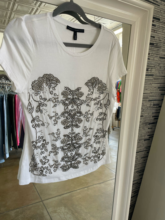 White House Black Market Size S White Bedazzled Tee