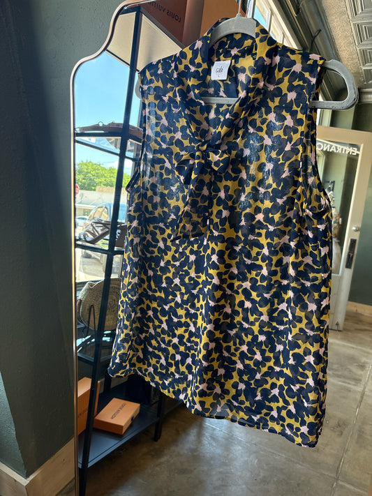 Cabi Size L Navy/Yellow Floral Top