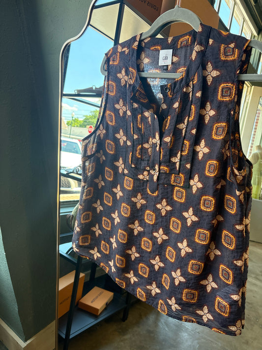 Cabi Size L Navy/Gold Sleeveless Top