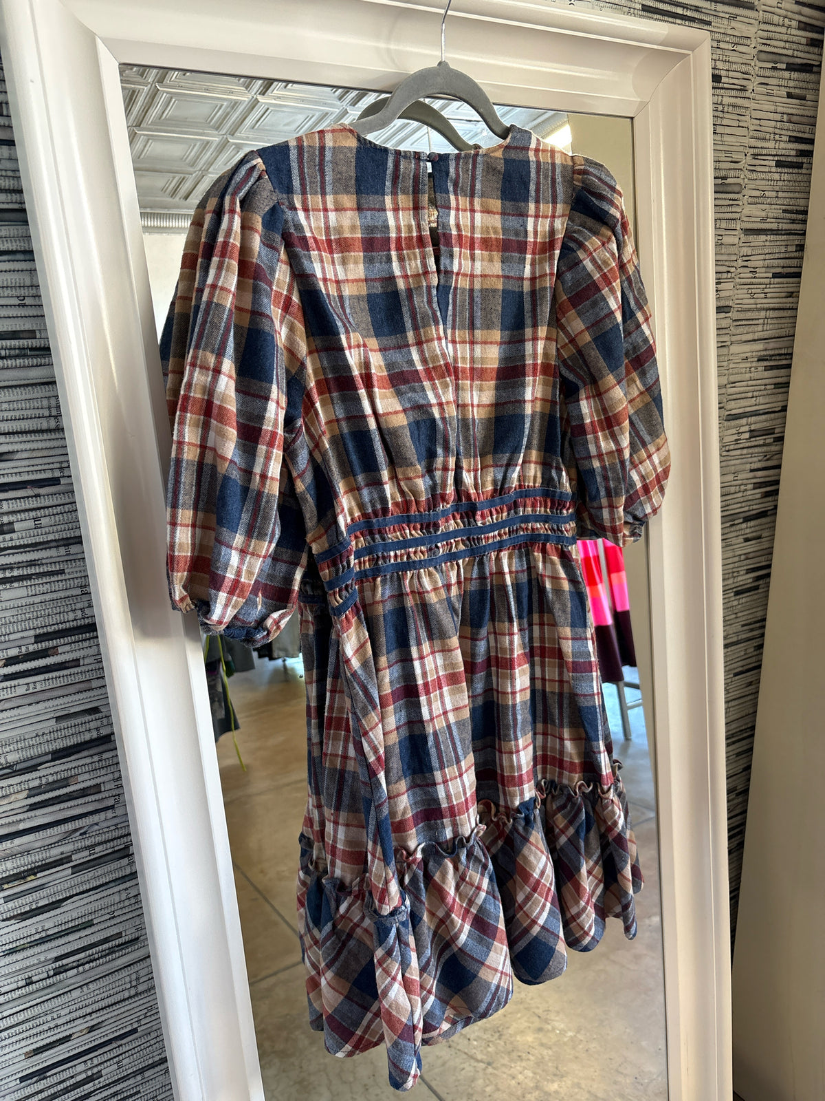 Umgee Size M blue + brown Plaid Dress