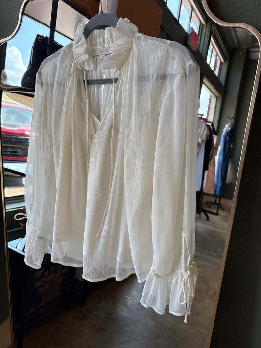 LOFT Size SP off white sheer Top