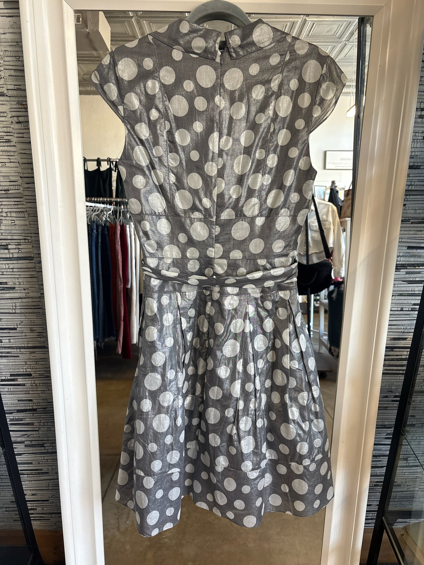 Kay Unger Size 10 Gray/White Polka Dot Dress