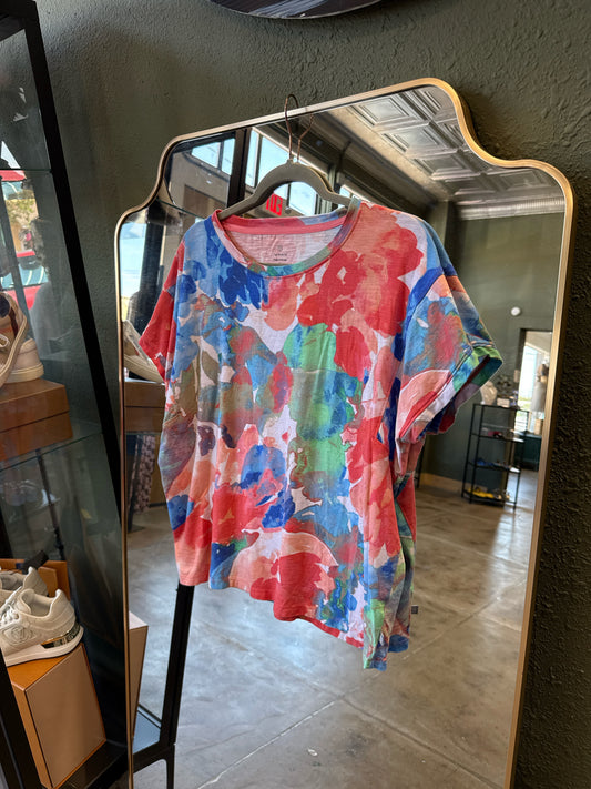 T by Talbots Size M Coral/Blue Tee