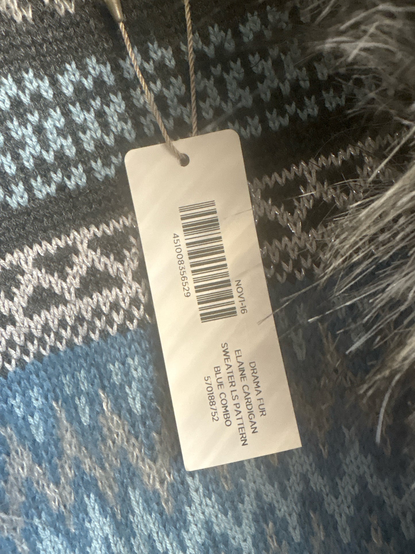 CHICO'S Size 2 Gray/Blue faux fur Cardigan