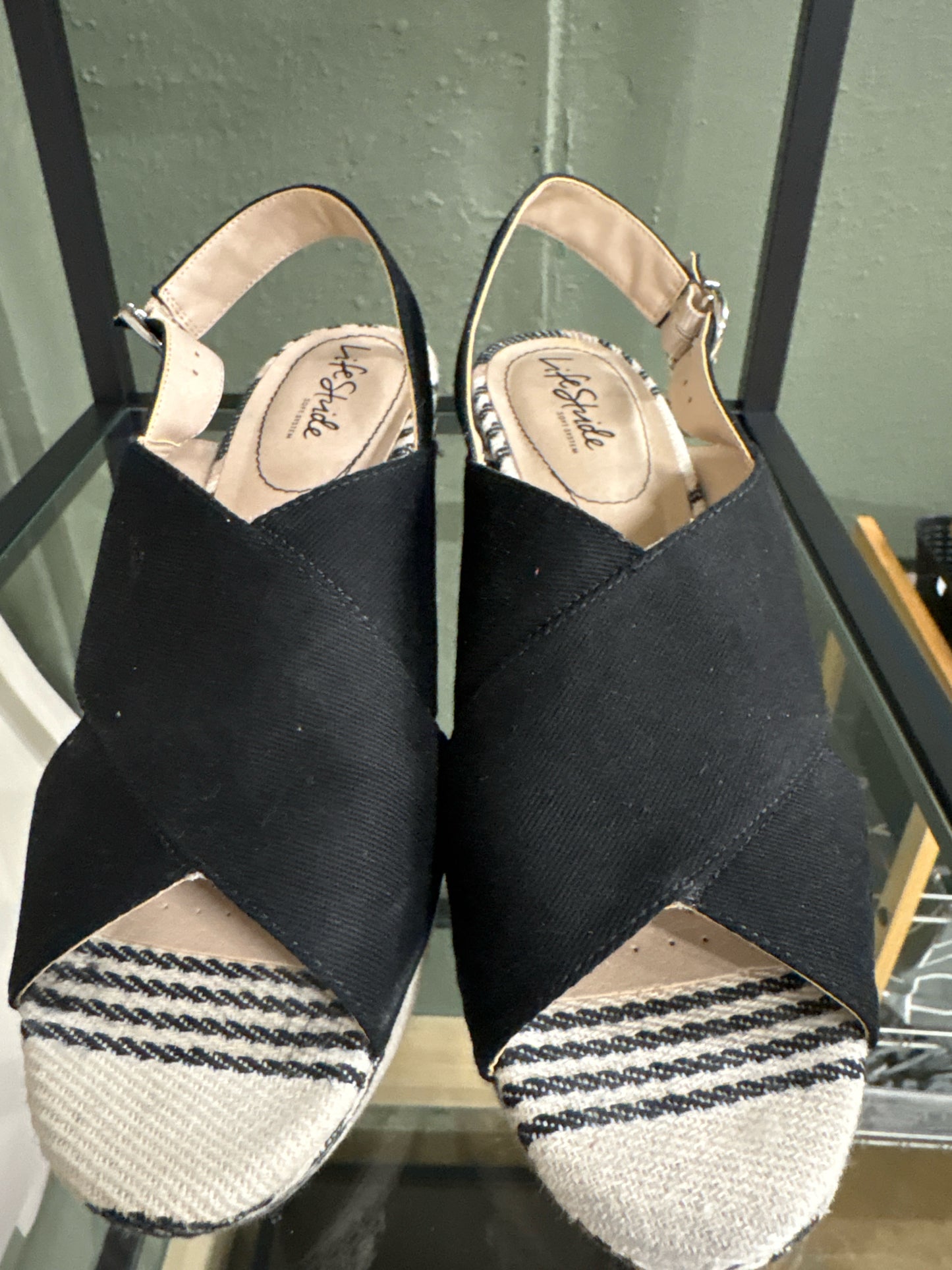 Life Stride Shoe Size 9.5 Black/White Stripe Heels
