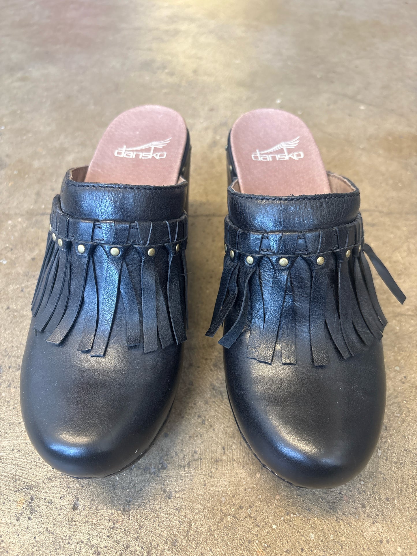 Dansko Shoe Size 36 Black Fringe Clogs