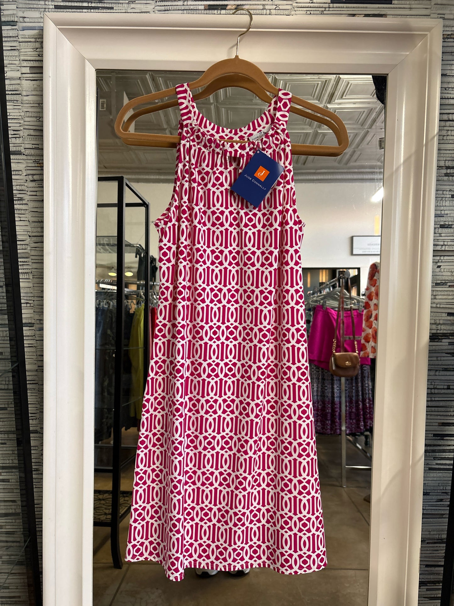JUDE CONNALLY Size M pink and white Geometric Dress