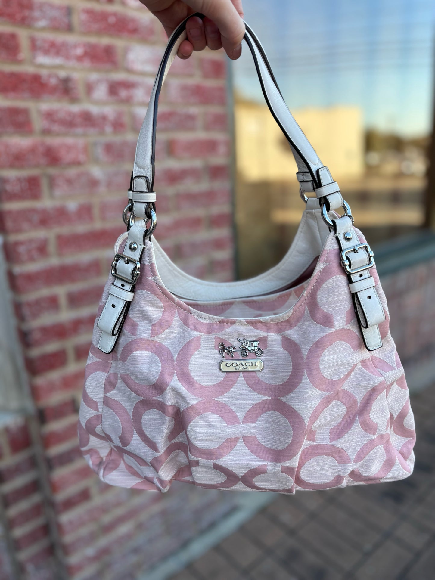 COACH pink/white Signature Purse