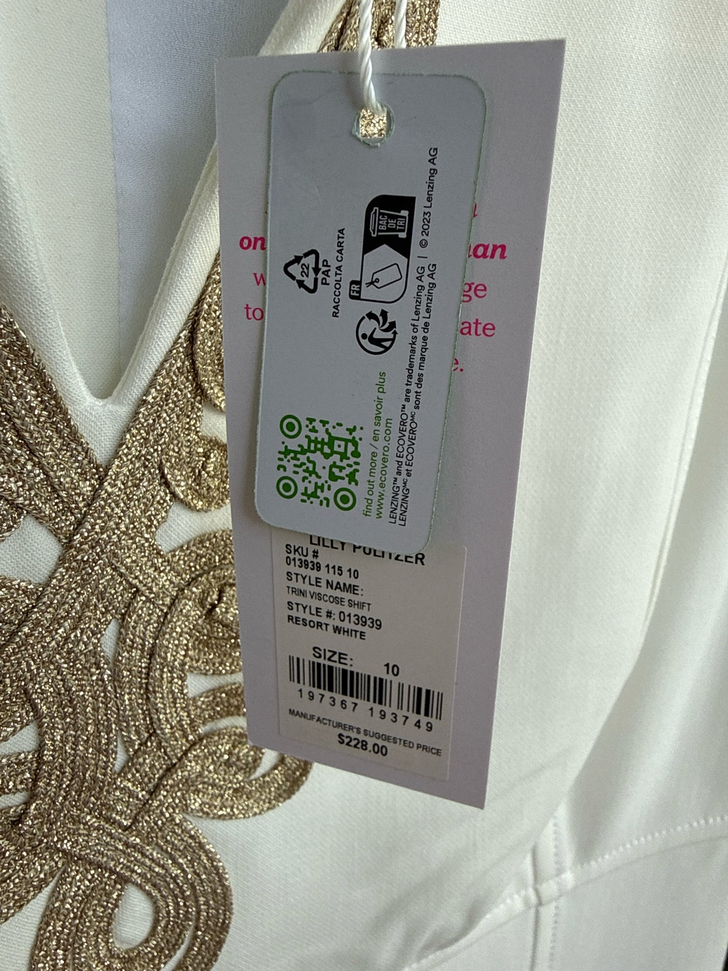 Lilly Pulitzer Size 10 Cream/Gold Dress