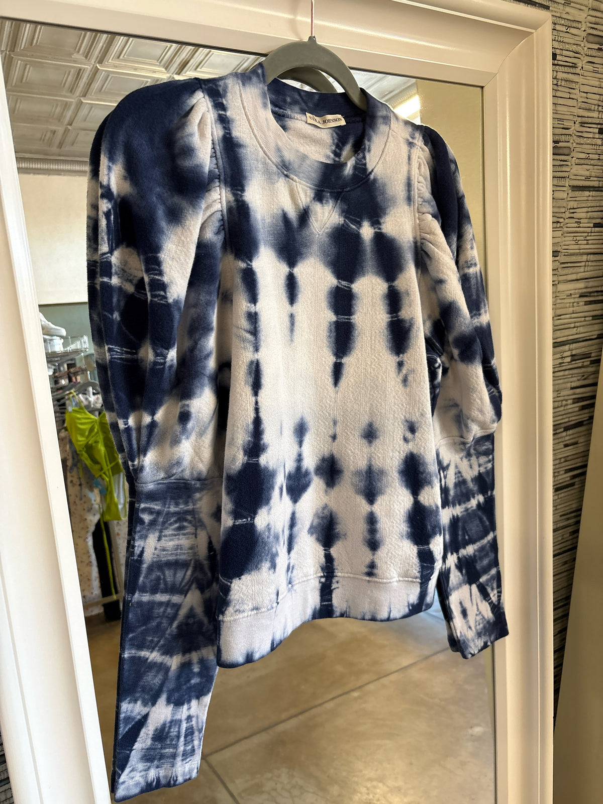Ulla Johnson Size M White+Navy Tie Dye Sweatshirt/Hoodie