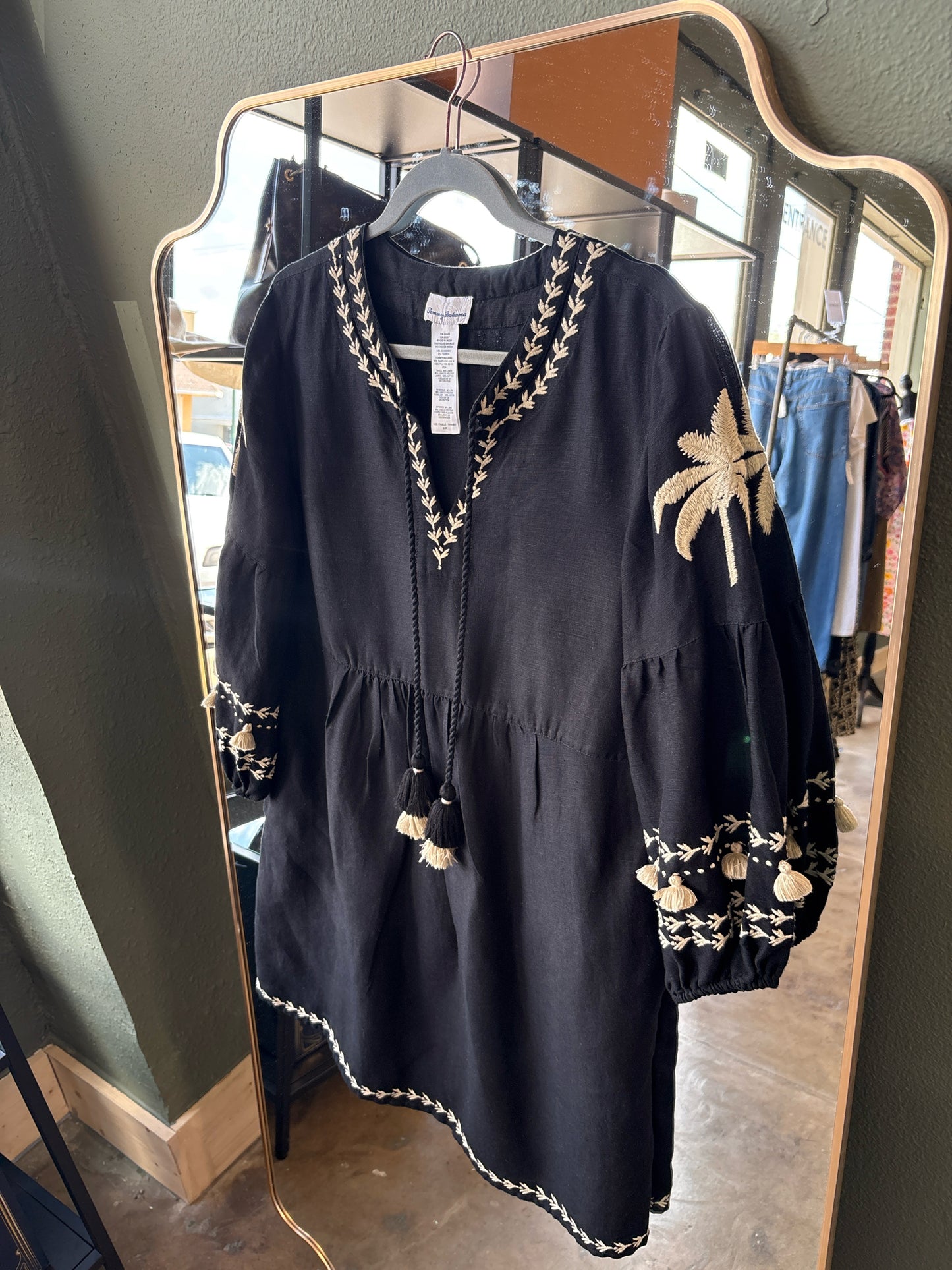Tommy Bahama Size S Black Embroid. Dress