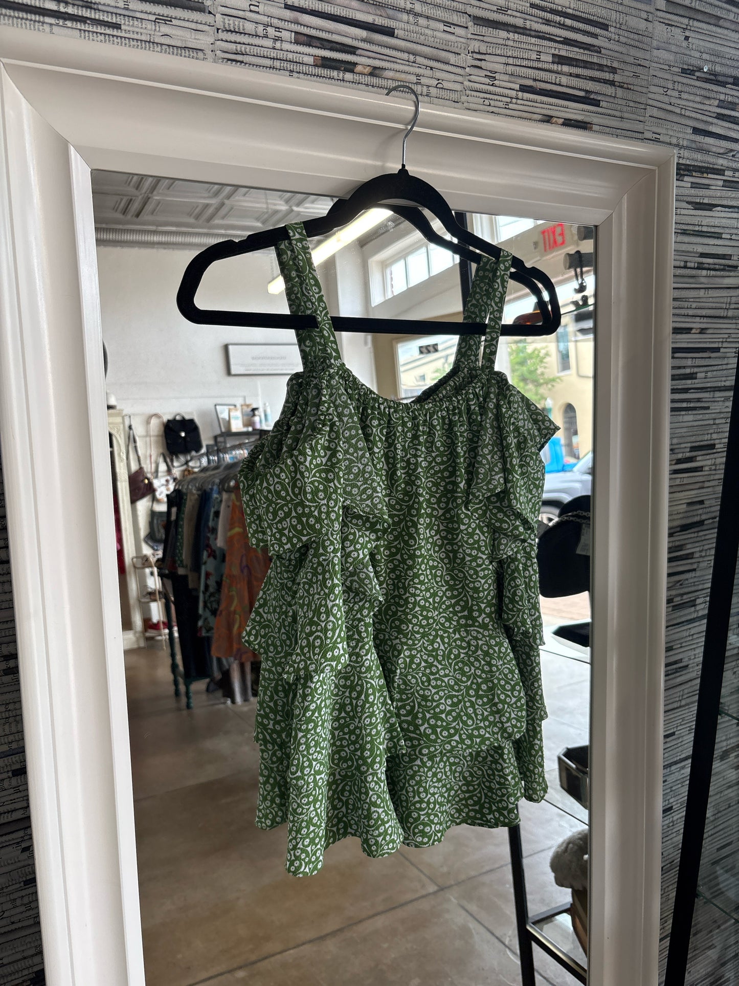 MICHAEL KORS Size XS Green/White Paisley Top