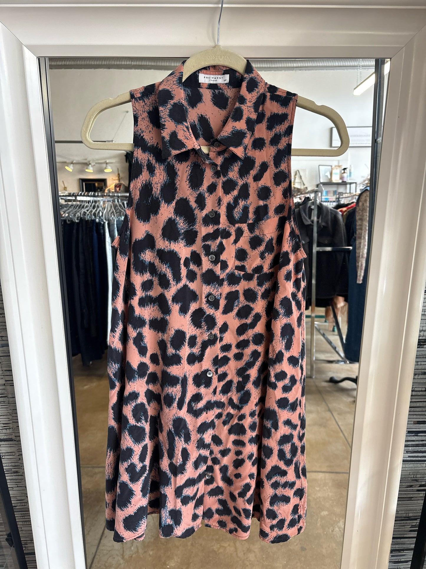 Equipment Size S/P Pink/Navy Sleeveless Dress