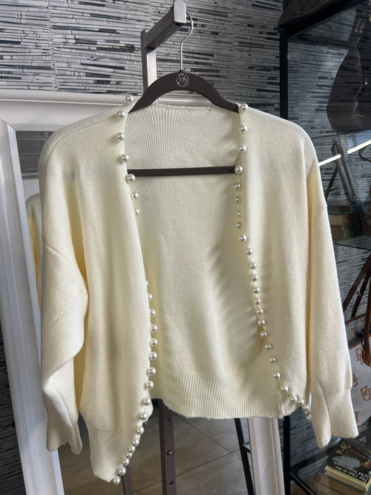 No Brand Size M? Cream Pearls Cardigan