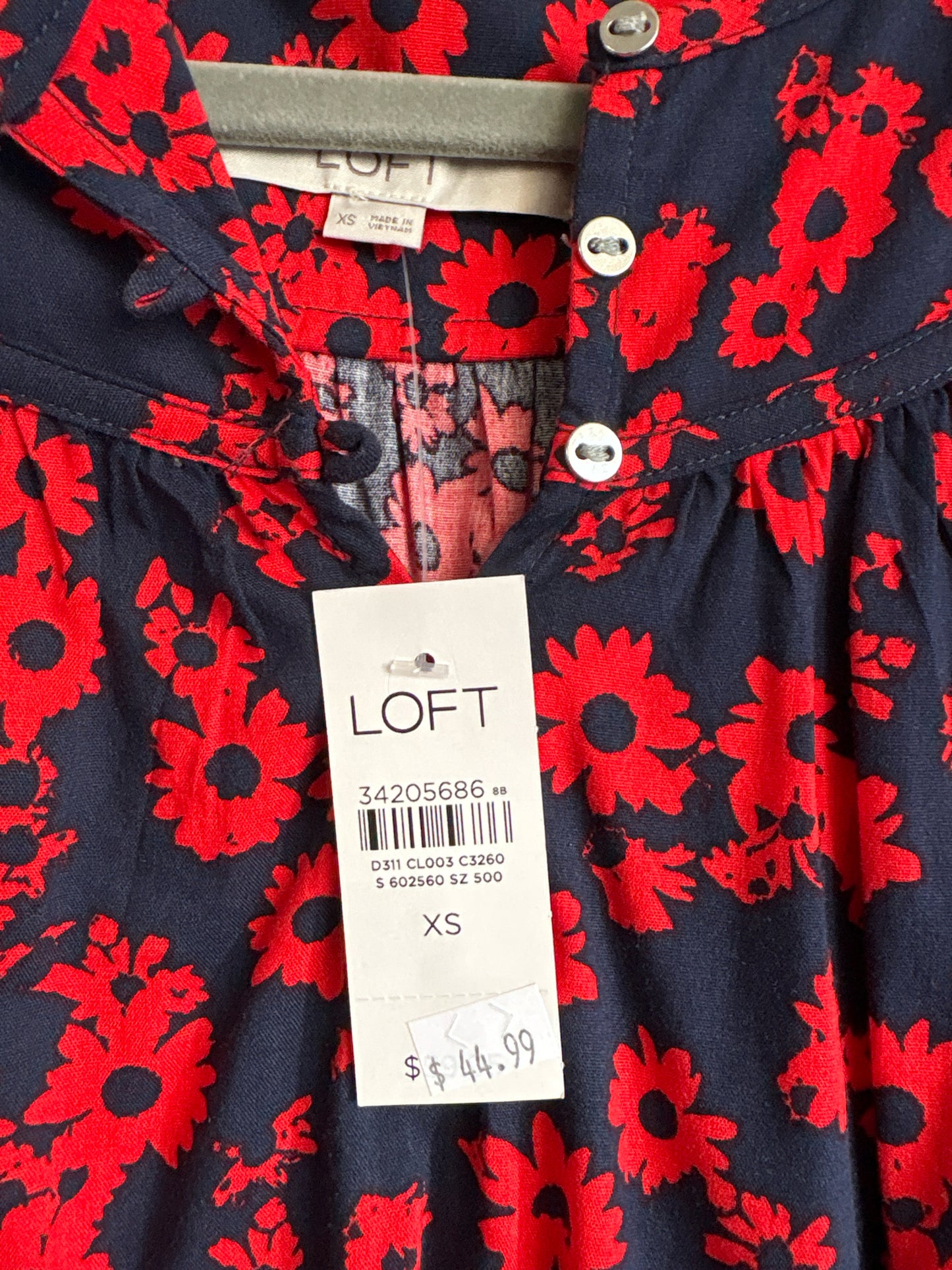LOFT Size XS Navy/Red Floral Top