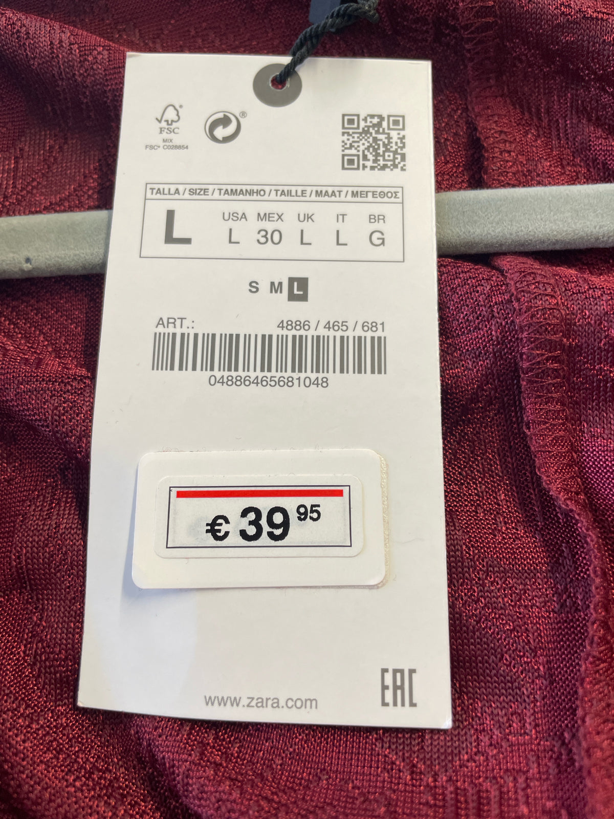 ZARA Size L Wine Duster