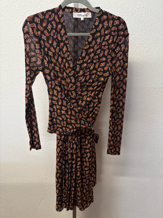 Diane VonFurstenberg Size S Black/Multi Paisley Dress