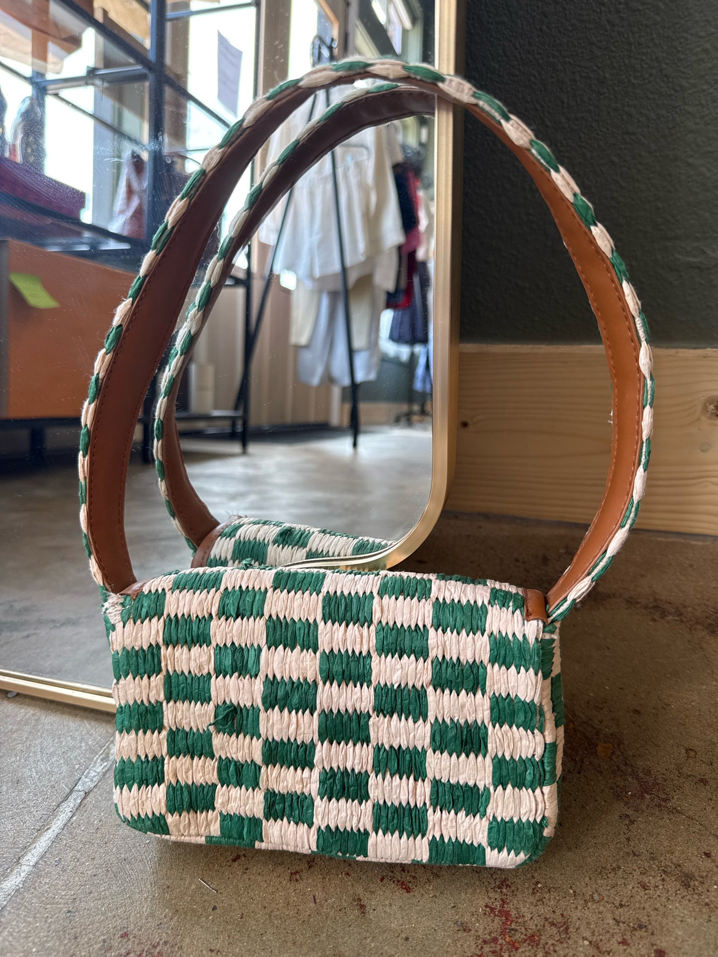 Anthropologie Green/White Bag