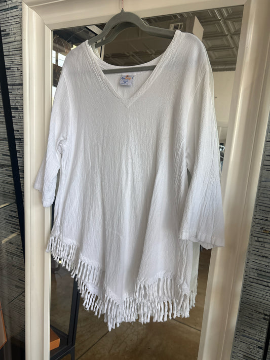 sea breeze Size M White Fringe Poncho/Cape