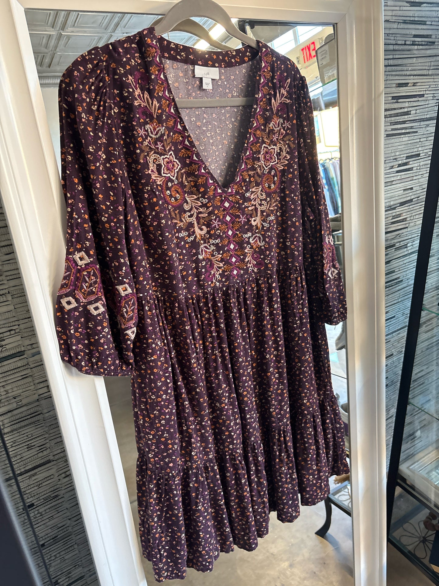 J. JILL Size L Purple/Multi Embroidered Dress