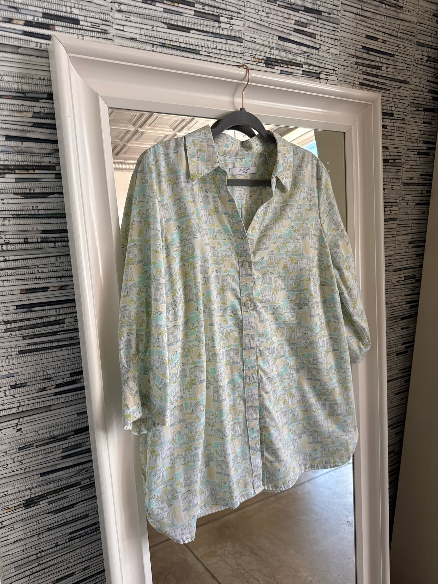Foxcroft Size 14W Blue/Green Top