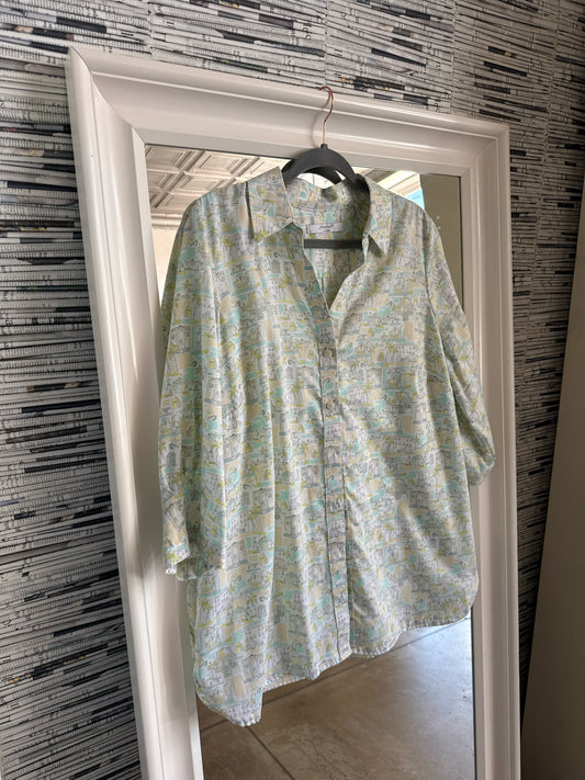 Foxcroft Size 14W Blue/Green Top