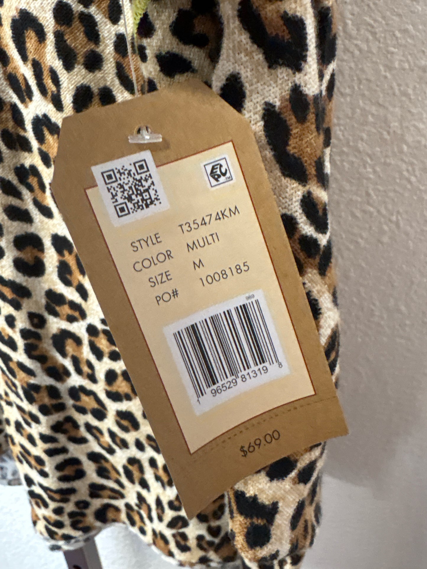 Tru Luxe Jeans Size M Cream/multi Cheetah Top