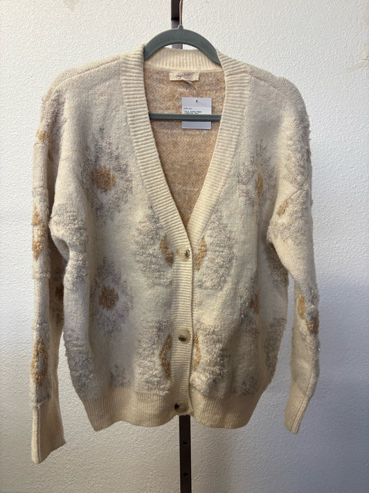 Mystree Size M Cream/multi Diamonds Cardigan