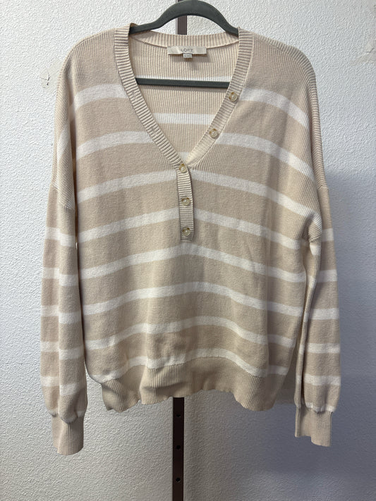 LOFT Size XL Tan/White Stripe Sweater
