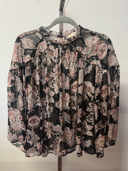 LOFT Size XS Black/Multi Floral Top