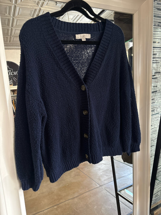 LOFT Size L Navy Knit Cardigan