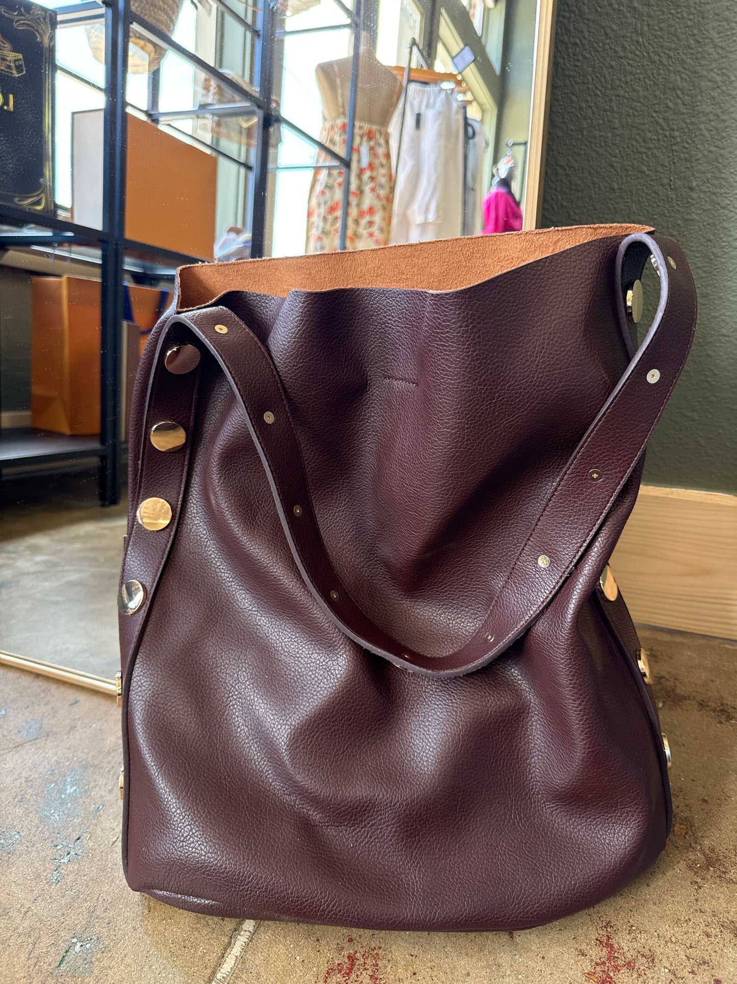 Anthropologie Brown Studded Bag Set
