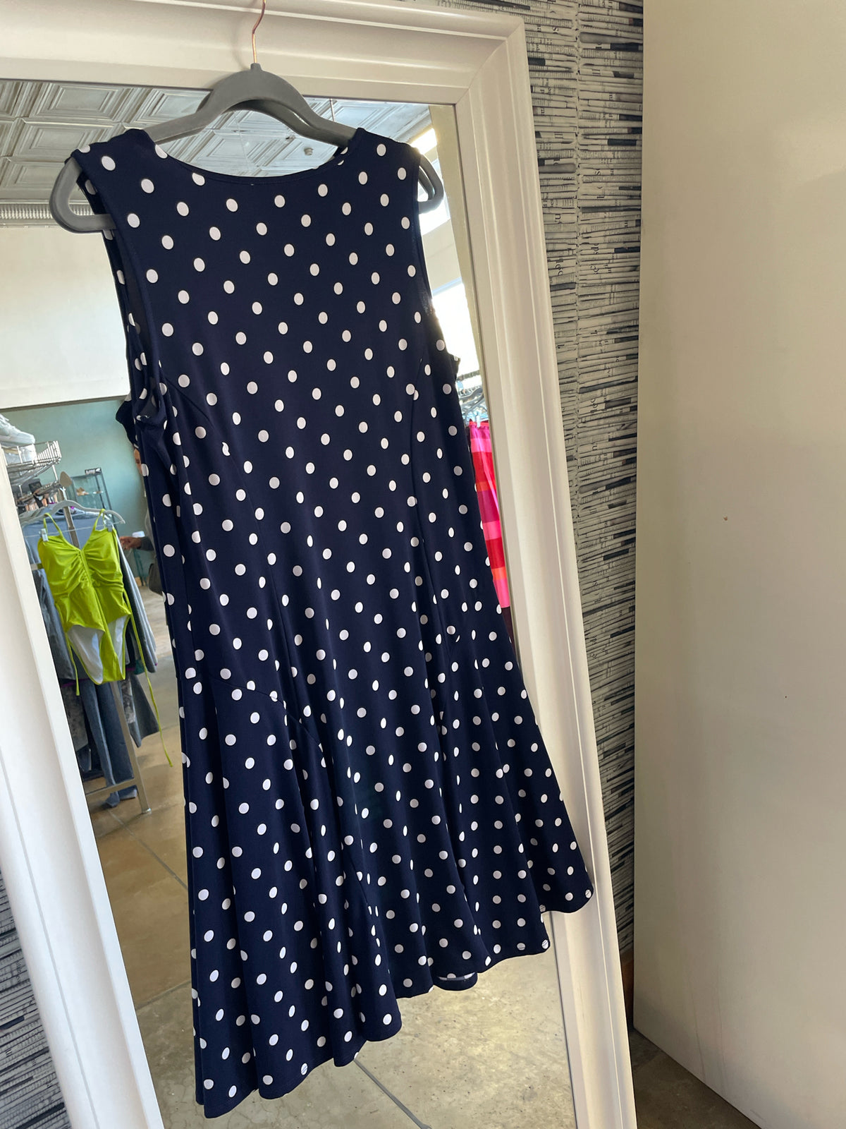 Susan Graver Size M Navy + white Polka Dot Dress