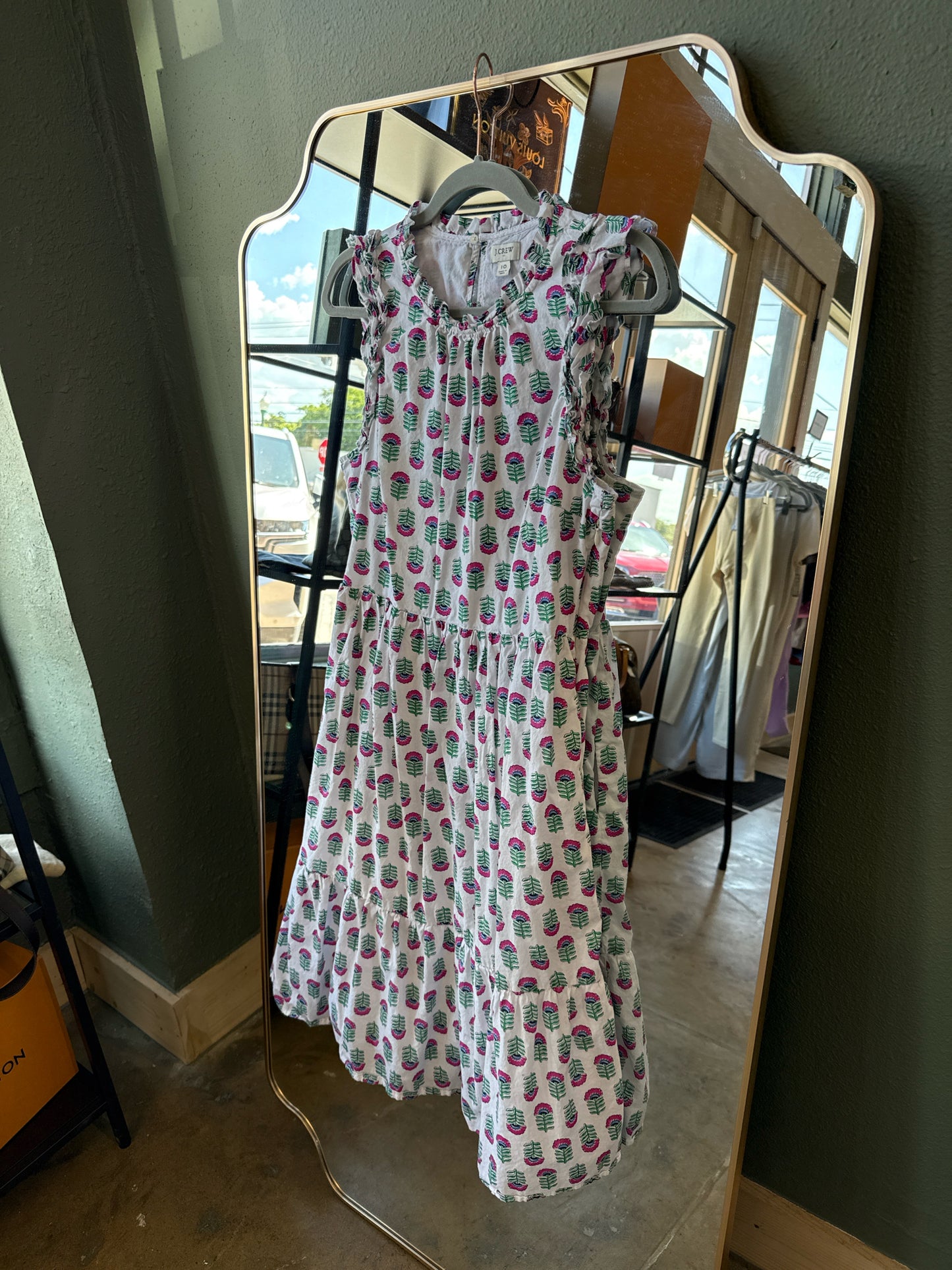 J. CREW Size 10 White/Pink/Green Dress