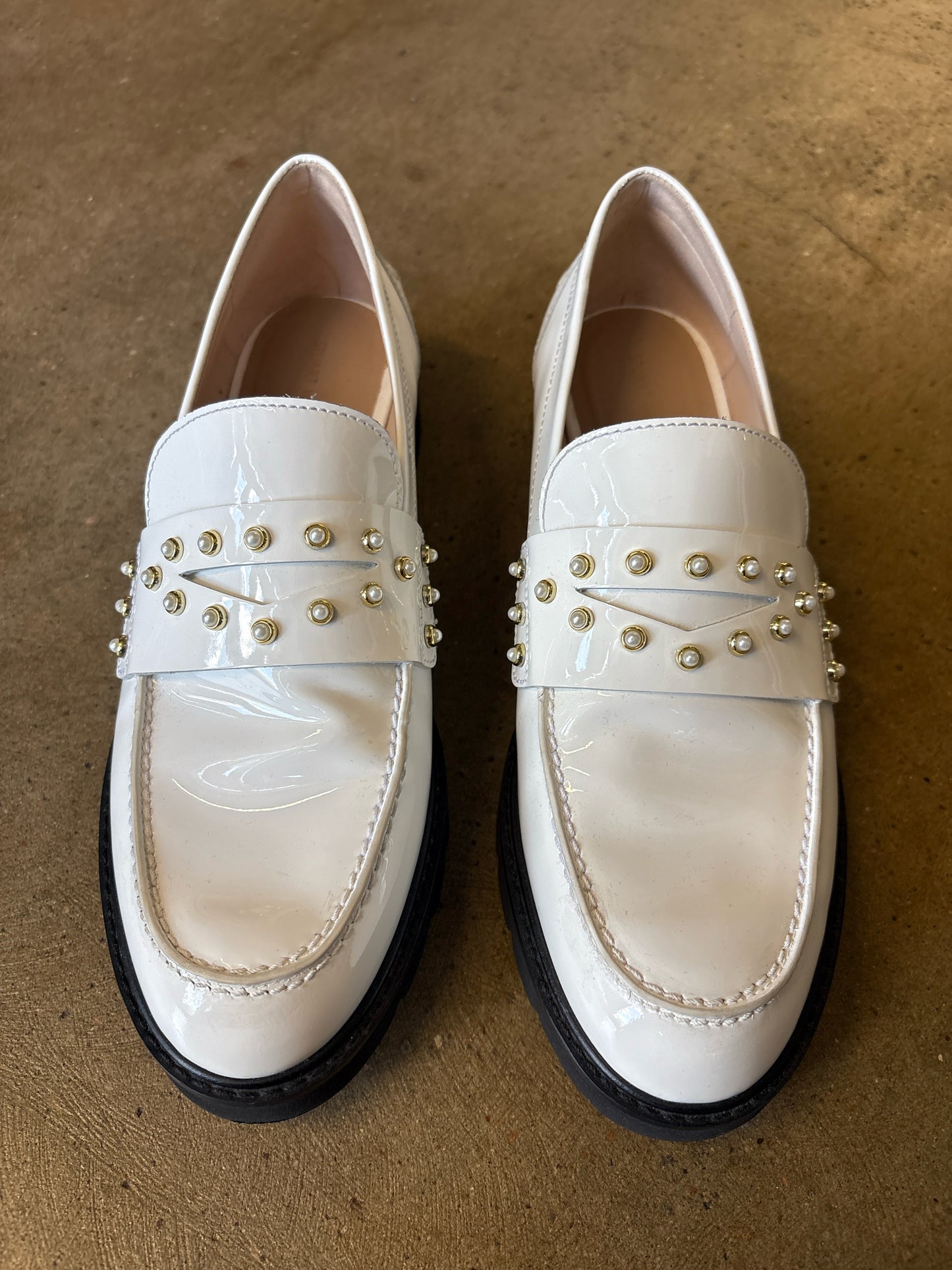 Stuart Weitzman Shoe Size 8.5 White Studded Loafers