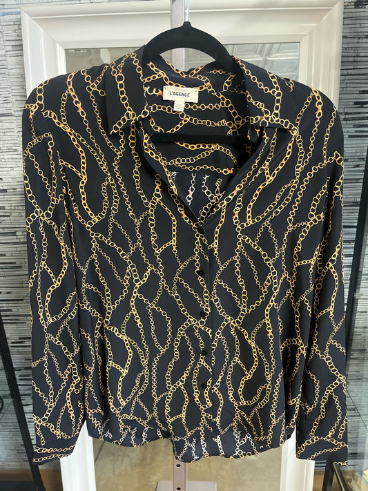 L'AGENCE Size XS Black/Gold Chain Top