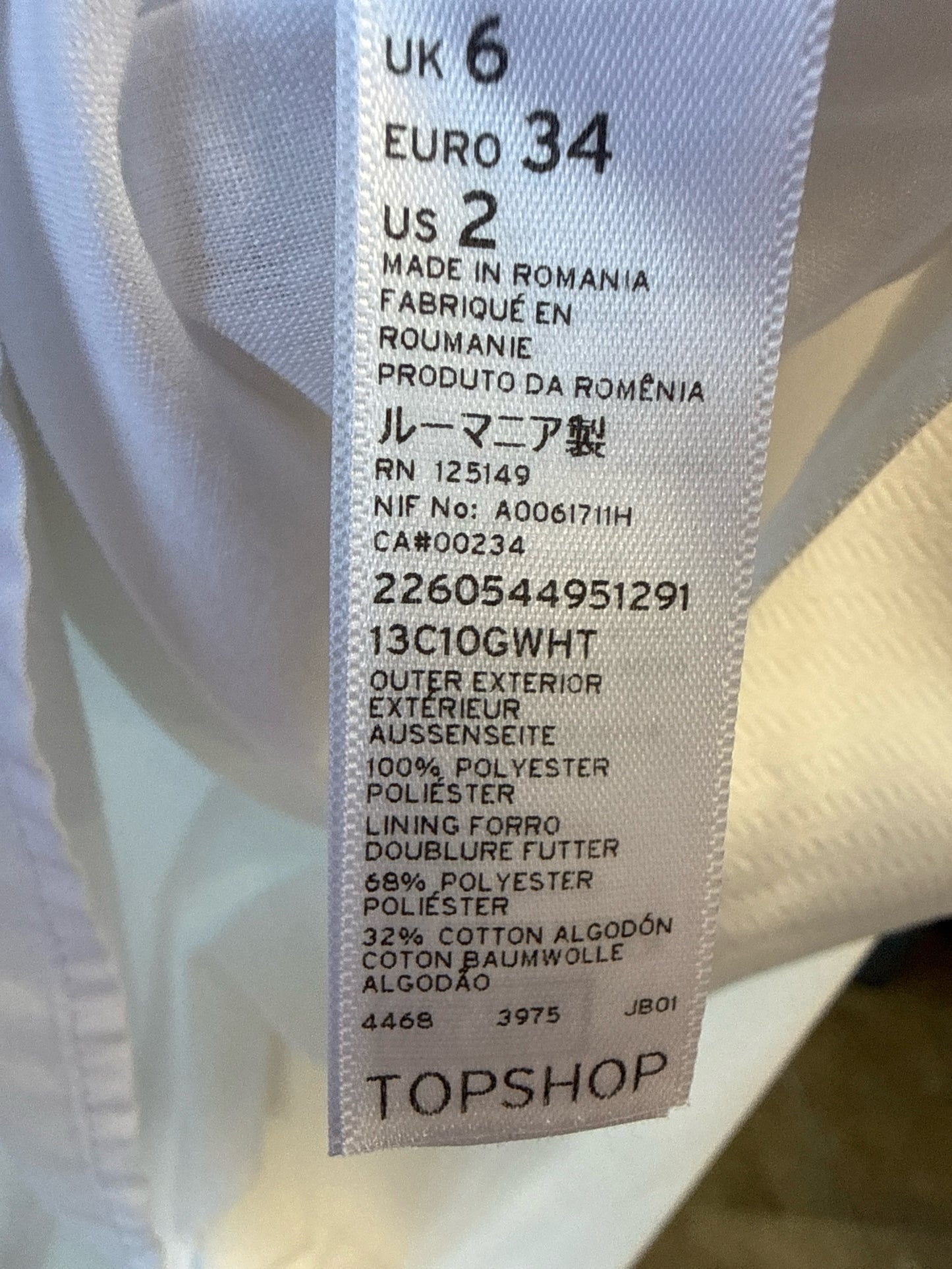 topshop Size 2 White Top