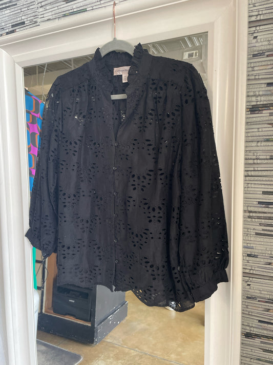 Catherine Malandrino Size M Black Eyelet Top