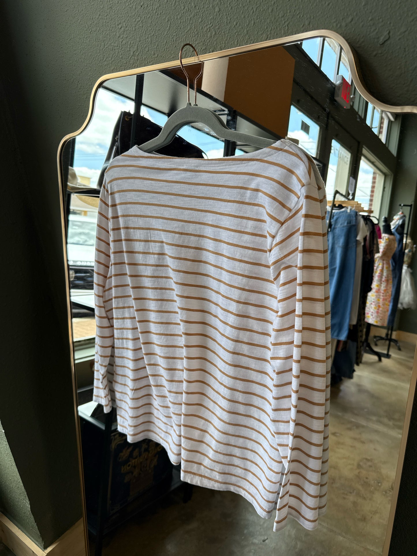 Jcrew Size L White/Tan Stripe Top