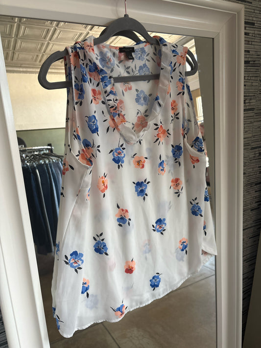 ANN TAYLOR Size L ivory multi Top