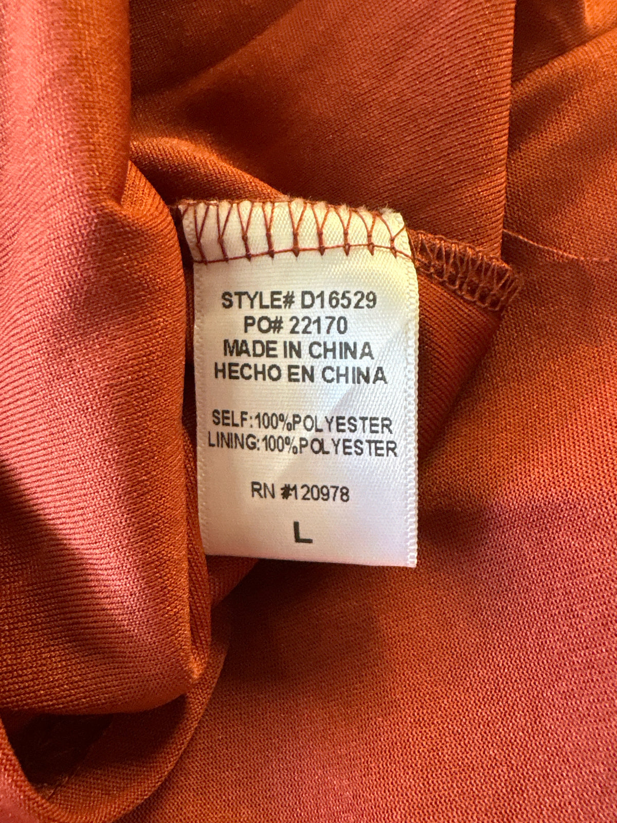 entro Size L Burnt Dark Orange Dress